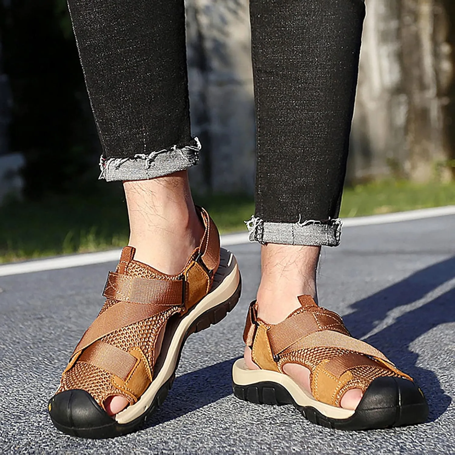 2025 New Andals Men's Breathable Sports Outdoor Beach Shoes Slip Hollow Cowhide Men's Shoes Man Sandal