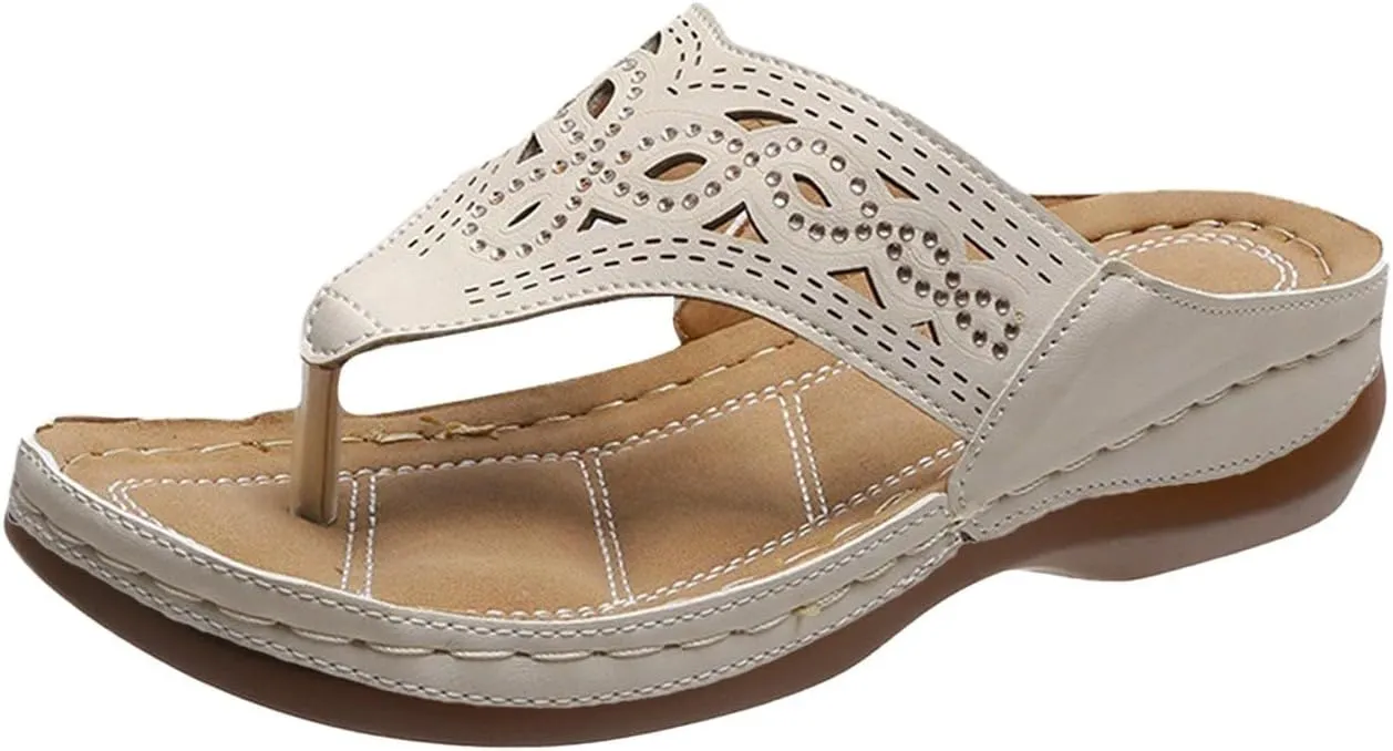 2025 Soft Bottom Orthopedic Flip Flops Comfort Orthotic Casual Women Sandals with Arch Support Womens Flip Flops (Khaki, 7)