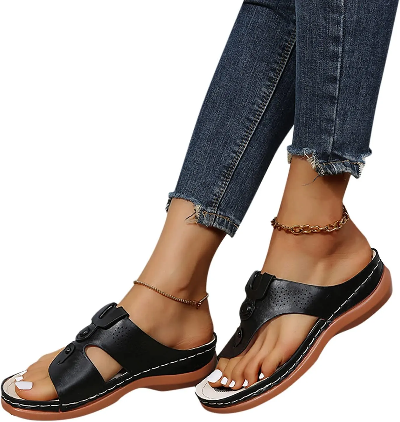 Adjustable Orthopedic Sandals Women Arch Support Flip Flops Summer Casual Walking Shoes Non Slip Beach Outdoor Thick Cushion