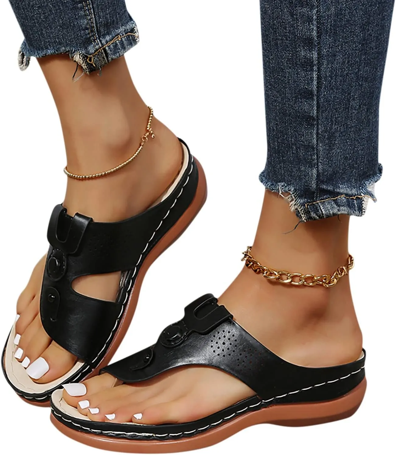 Adjustable Orthopedic Sandals Women Arch Support Flip Flops Summer Casual Walking Shoes Non Slip Beach Outdoor Thick Cushion