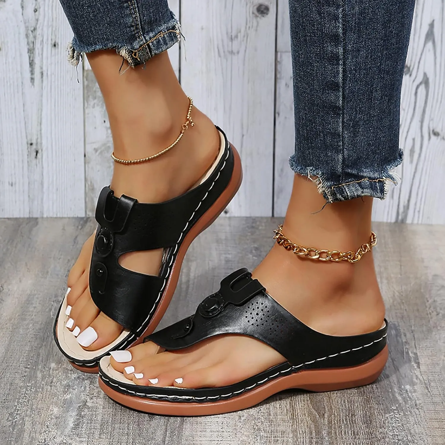 Adjustable Orthopedic Sandals Women Arch Support Flip Flops Summer Casual Walking Shoes Non Slip Beach Outdoor Thick Cushion