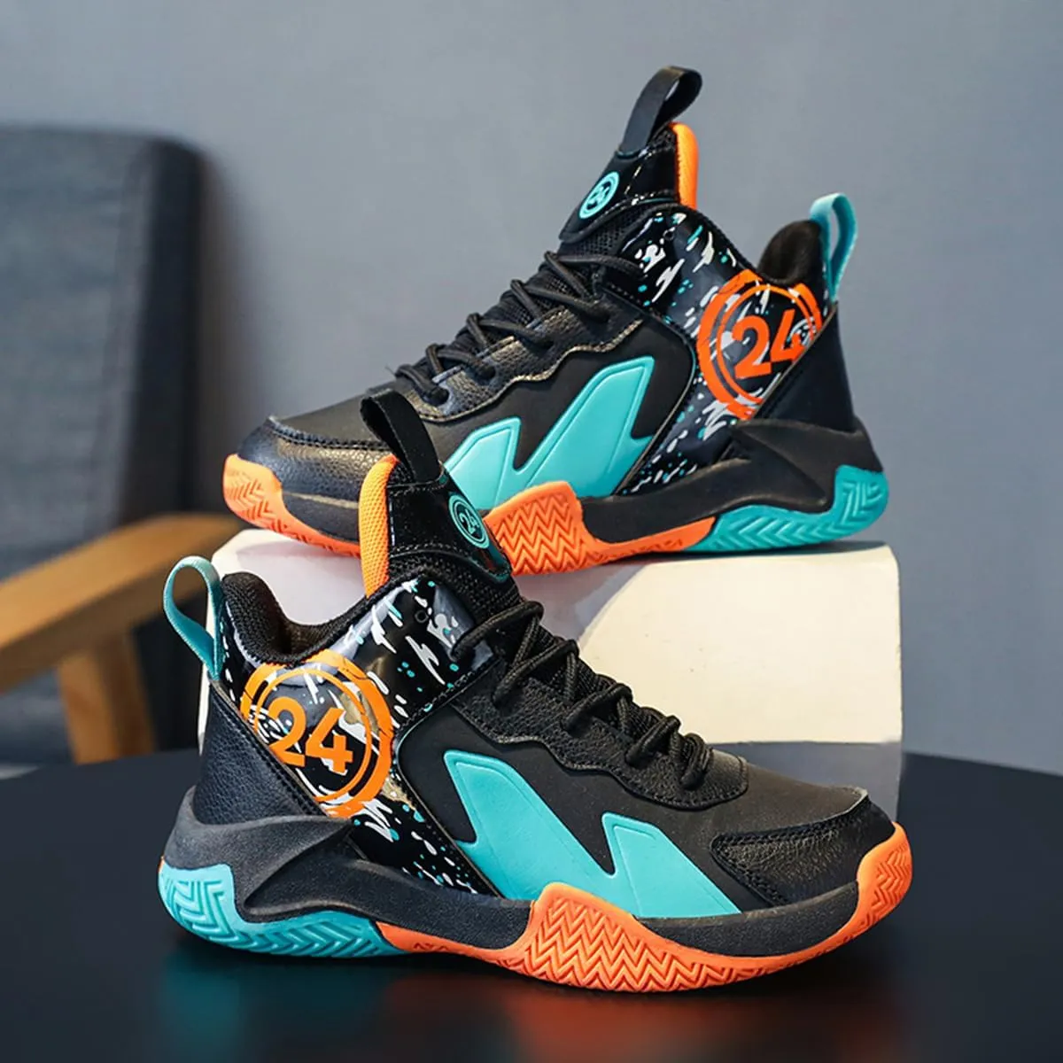 Boys and Kids Basketball Shoes Lightweight Fashion Sneakers Non Slip Sports Basketball Shoes
