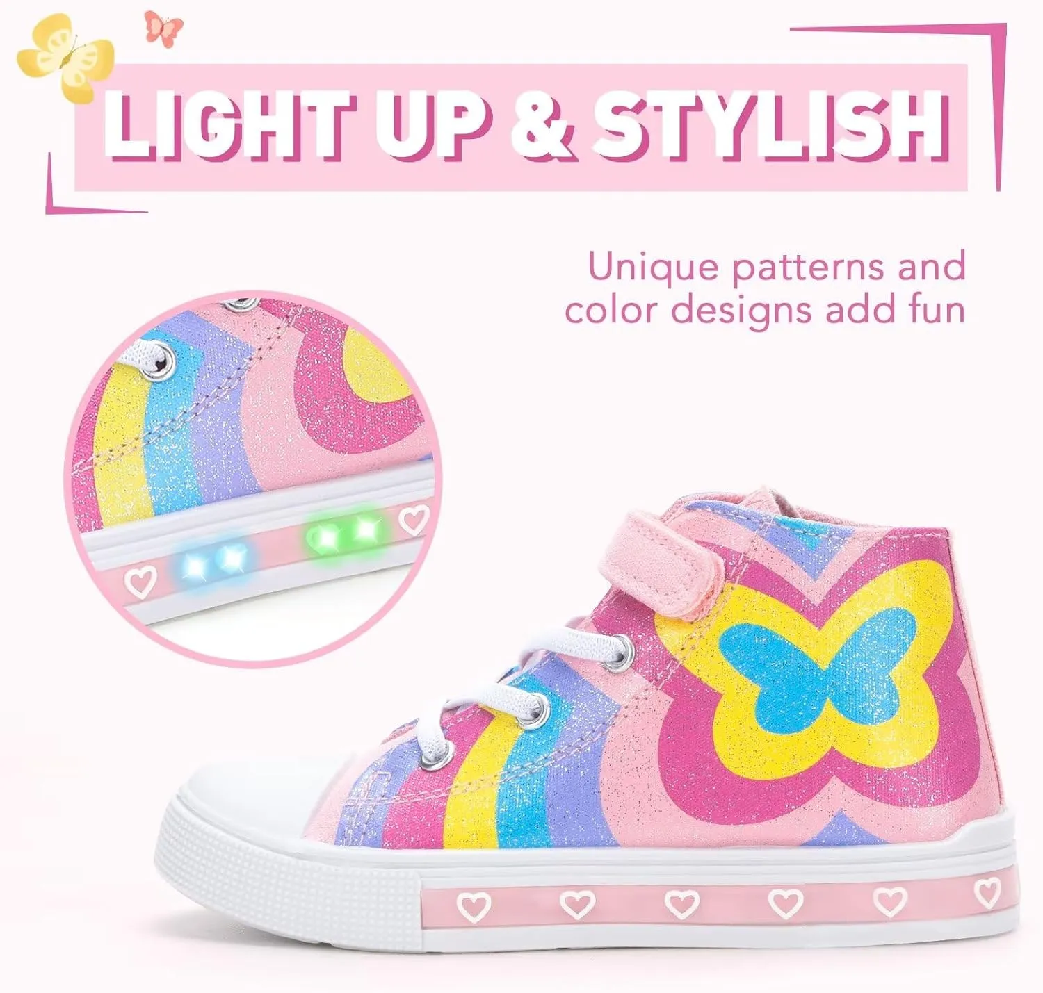 Boys Girls Light up Sneakers Kids High Top Flashing Canvas Shoes Toddler Casual Easy Fasten Walking Sneaker