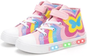 Boys Girls Light up Sneakers Kids High Top Flashing Canvas Shoes Toddler Casual Easy Fasten Walking Sneaker