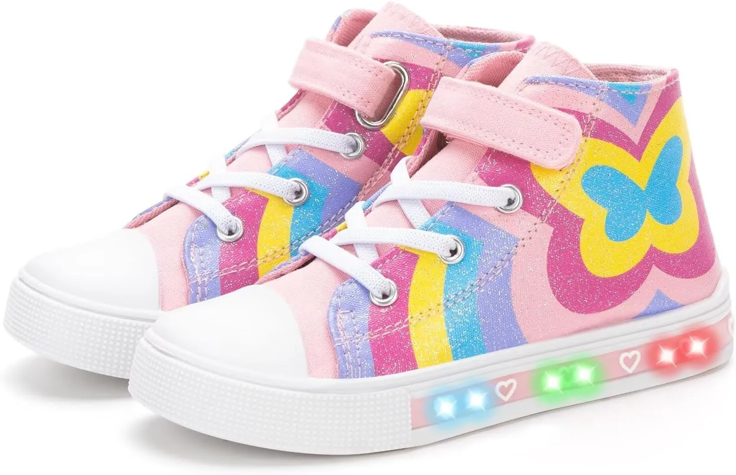 Boys Girls Light up Sneakers Kids High Top Flashing Canvas Shoes Toddler Casual Easy Fasten Walking Sneaker