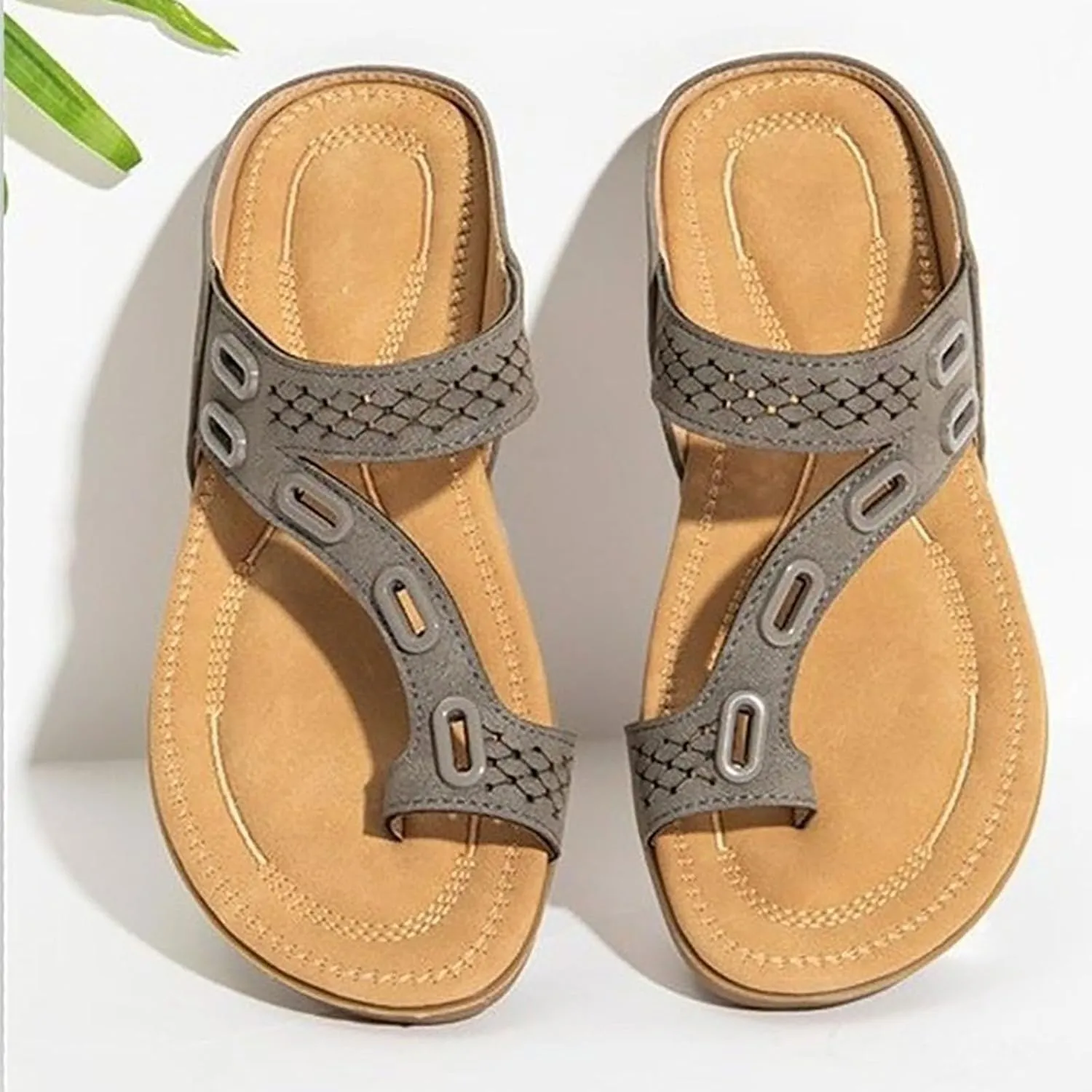 Casual Walking Sandals Women Open Toe Elastic Strap Rhinestone Slip On Flat Comfortable Orthopedic Arch Support Summer Shoes Non Slip