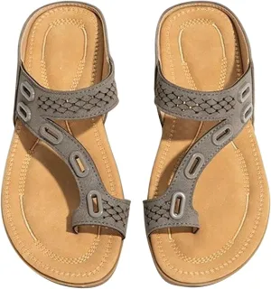 Casual Walking Sandals Women Open Toe Elastic Strap Rhinestone Slip On Flat Comfortable Orthopedic Arch Support Summer Shoes Non Slip