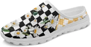 Checkerboard Womens Slip On Clogs Mules Slip-On Walking Yoga Shoes Breathable Mesh Slippers Garden Loafers
