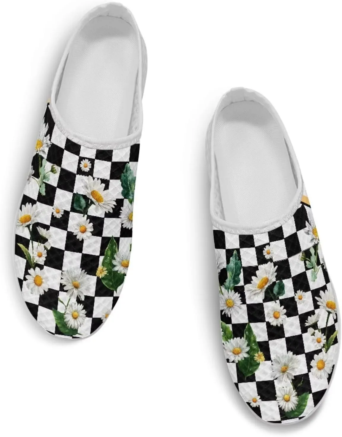 Checkerboard Womens Slip On Clogs Mules Slip-On Walking Yoga Shoes Breathable Mesh Slippers Garden Loafers