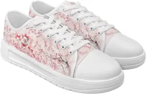 Cherry Blossoms Canvas Shoes for Women Classic Low Top Sneakers Fashion Slip on Work Shoes for Daily Walks