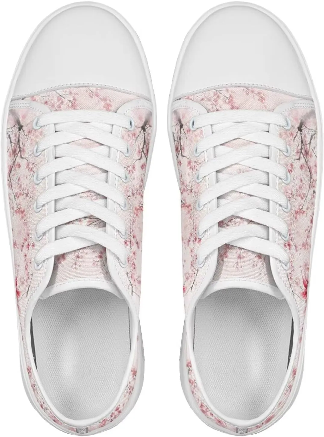 Cherry Blossoms Canvas Shoes for Women Classic Low Top Sneakers Fashion Slip on Work Shoes for Daily Walks