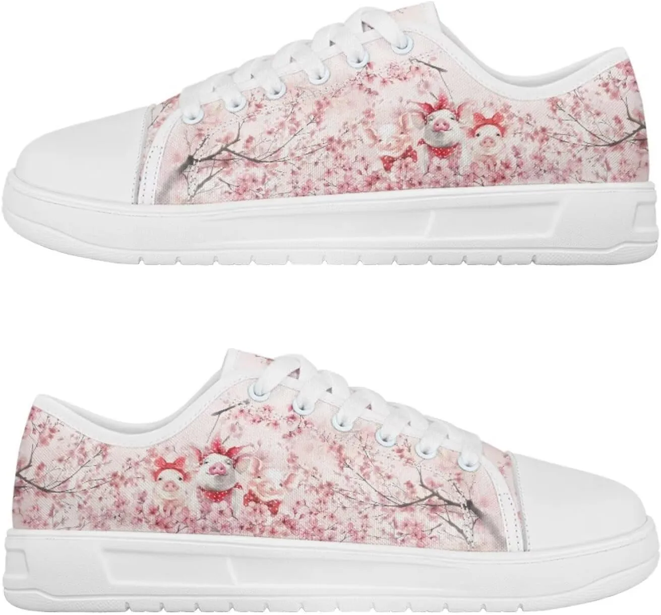 Cherry Blossoms Canvas Shoes for Women Classic Low Top Sneakers Fashion Slip on Work Shoes for Daily Walks