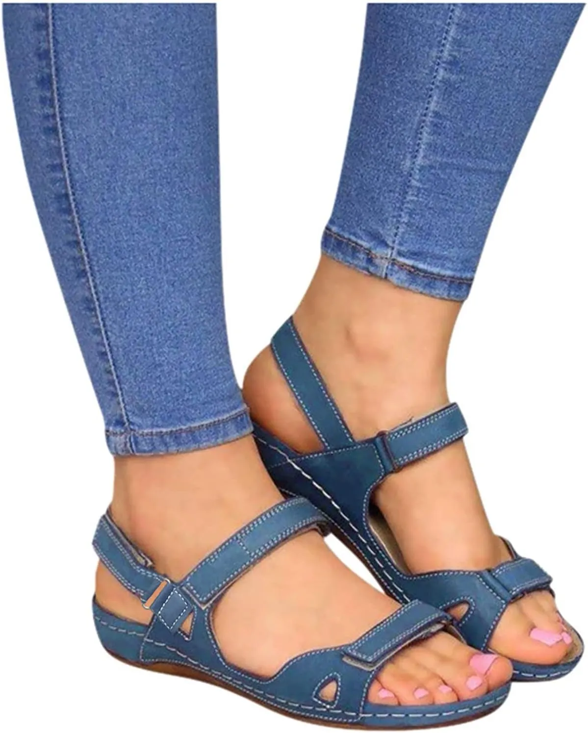 Comfortable Walking Sandals Women Orthopedic Arch Support Adjustable Straps Summer Beach Casual Dressy Flat Sandals Open Toe