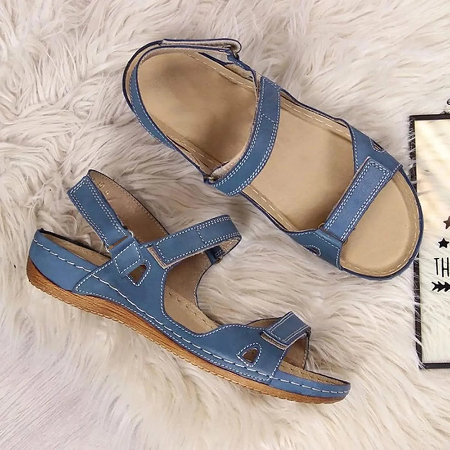 Comfortable Walking Sandals Women Orthopedic Arch Support Adjustable Straps Summer Beach Casual Dressy Flat Sandals Open Toe