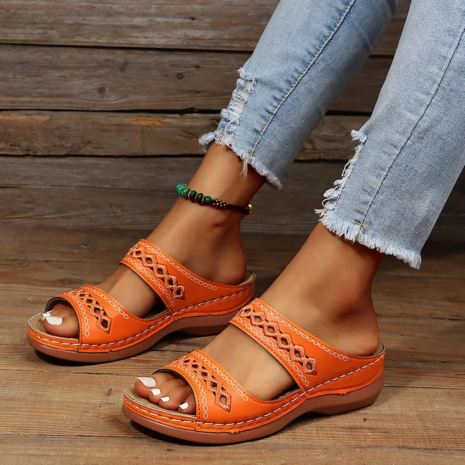 Eduavar Sandals for Women Dressy Summer, Womens Sandals Comfortable Slip On Sandals Open Toe Slip On Walking Sandals Shoes