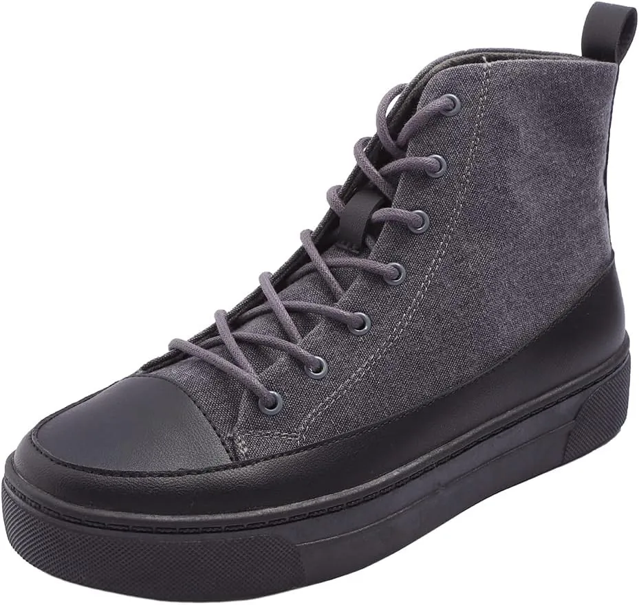 FEVERSOLE Women's Canvas Vegan Leather Lightweight Platform Lace-Up Street Sneakers Booties Charcoal Canvas PU Platform Size 6 M US