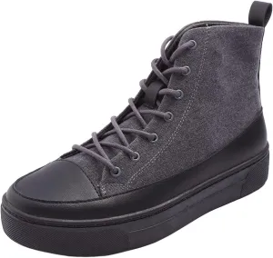 FEVERSOLE Women's Canvas Vegan Leather Lightweight Platform Lace-Up Street Sneakers Booties Charcoal Canvas PU Platform Size 6 M US