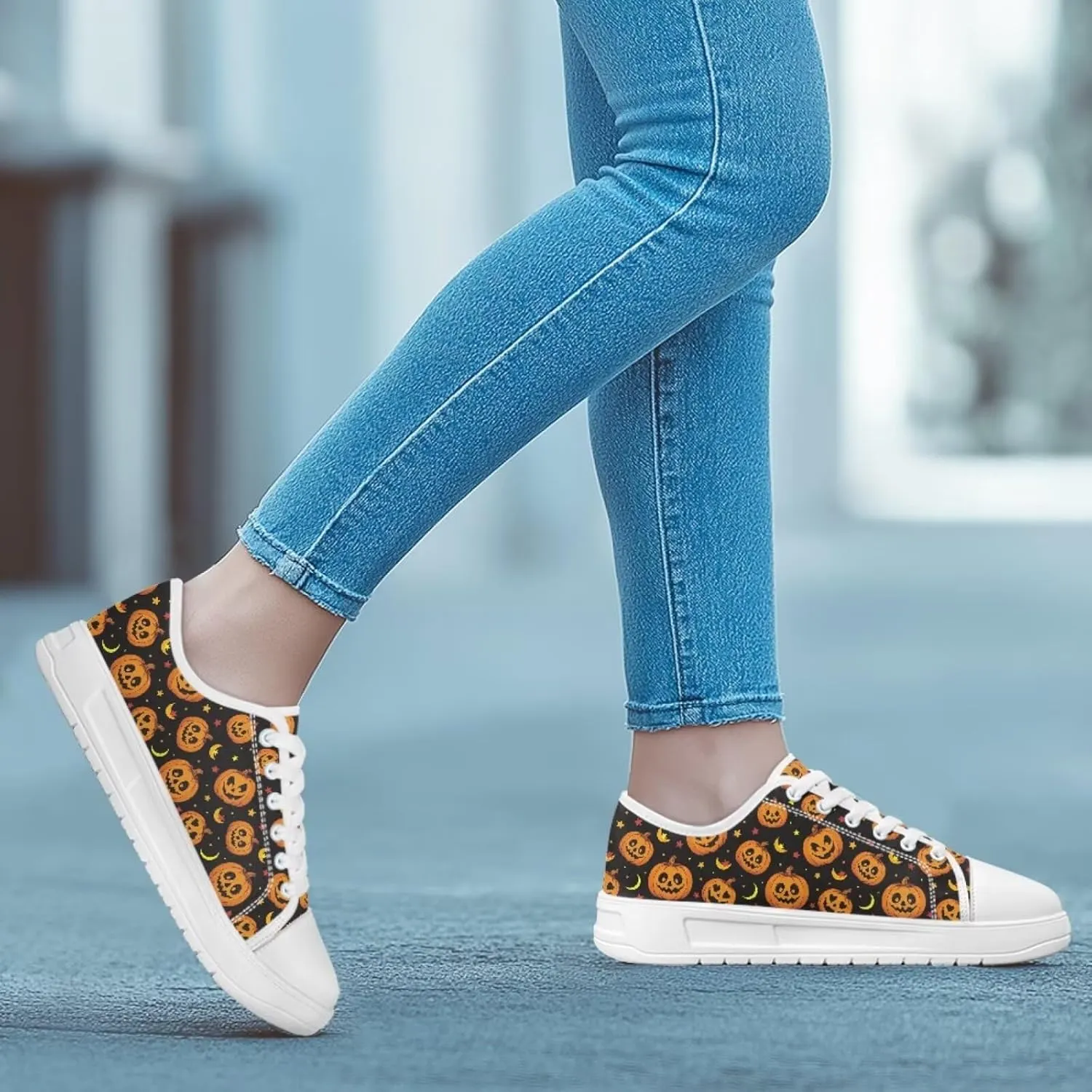 Halloween Womens Canvas Slip On Shoes Fashion Lace Up Sneakers Flats Tennis Shoes Casual Sneakers for Daily Walk