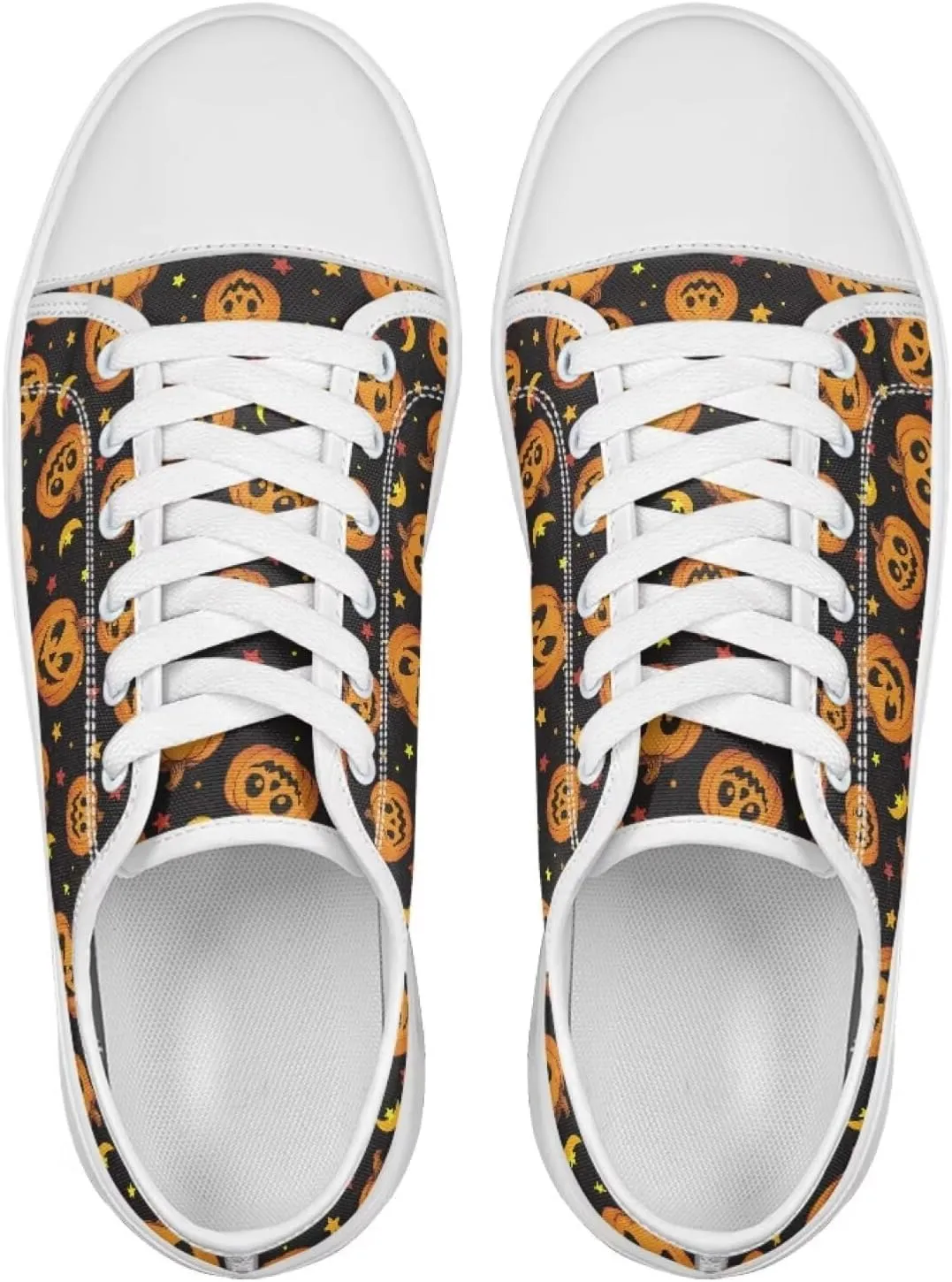 Halloween Womens Canvas Slip On Shoes Fashion Lace Up Sneakers Flats Tennis Shoes Casual Sneakers for Daily Walk