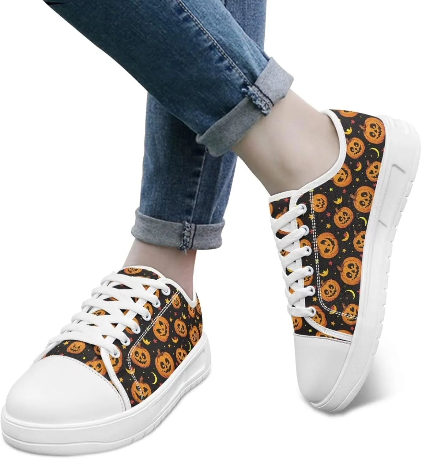 Halloween Womens Canvas Slip On Shoes Fashion Lace Up Sneakers Flats Tennis Shoes Casual Sneakers for Daily Walk