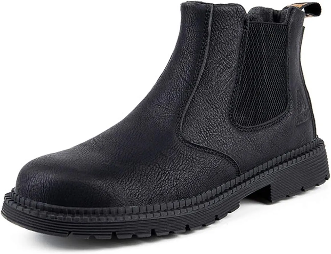 Letuwj Men's Steel Toe Work Boots Slip On Breathable Quick Dry Safety Leather Indestructible Work Safety Shoes