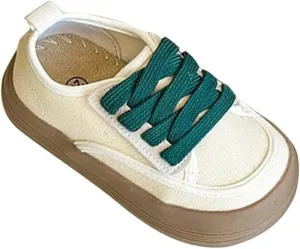 Little Kid Boy Girl Slip On Canvas Sneakers Lace Up Lowtop Casual Lightweight Comfortable Non-Slip Soft Sole Shoes
