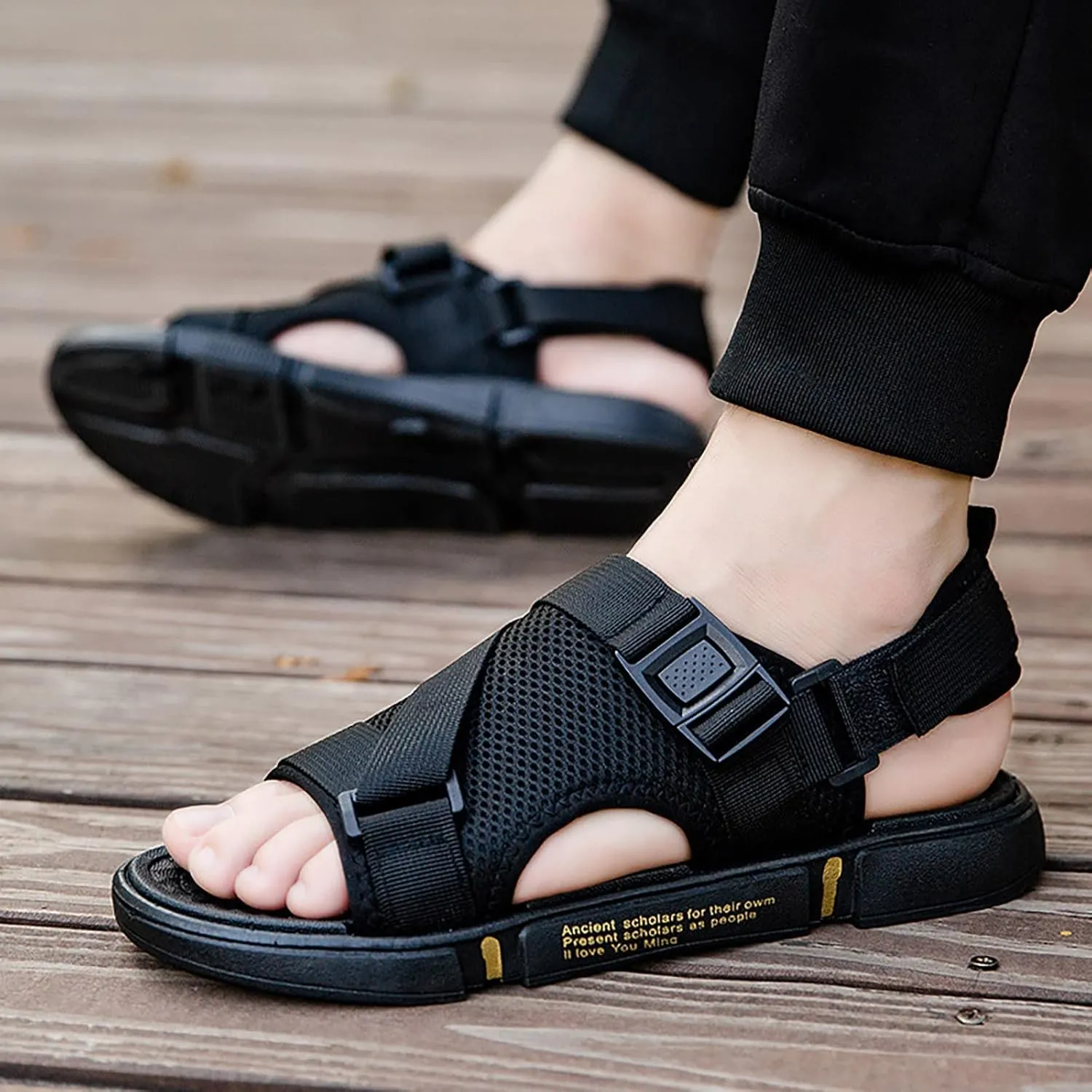 Men Sports Sandals Fashion Solid Color Hollow Out Casual Breathable Slippers Shoes Mend Flip Flop Sandals