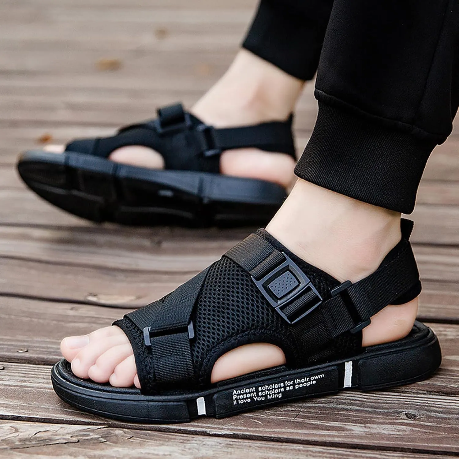 Men Sports Sandals Fashion Solid Color Hollow Out Casual Breathable Slippers Shoes Mend Flip Flop Sandals