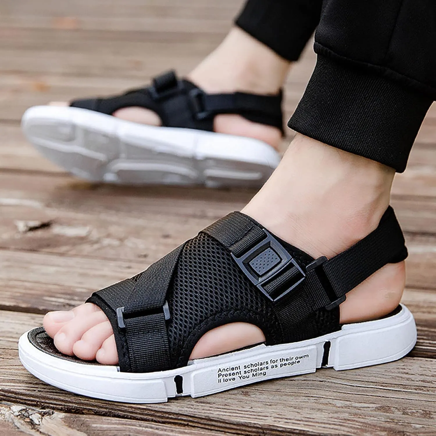 Men Sports Sandals Fashion Solid Color Hollow Out Casual Breathable Slippers Shoes Mend Flip Flop Sandals