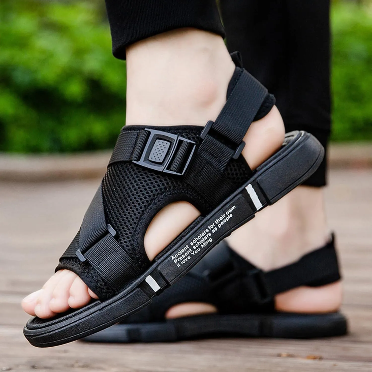 Men Sports Sandals Fashion Solid Color Hollow Out Casual Breathable Slippers Shoes Mend Flip Flop Sandals