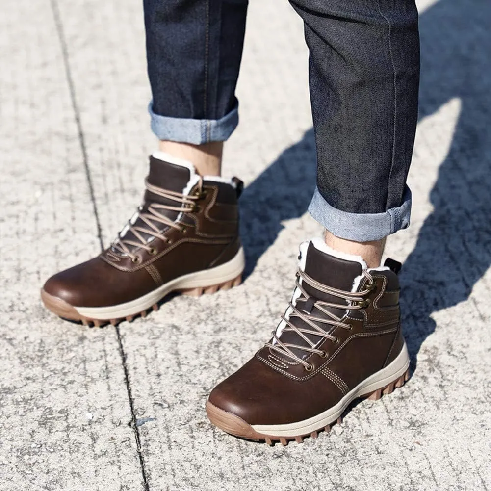 Men Warm Snow Boots Soft Sole Fur Lined Waterproof Winter Ankle Hiking Climbing Walking Booties