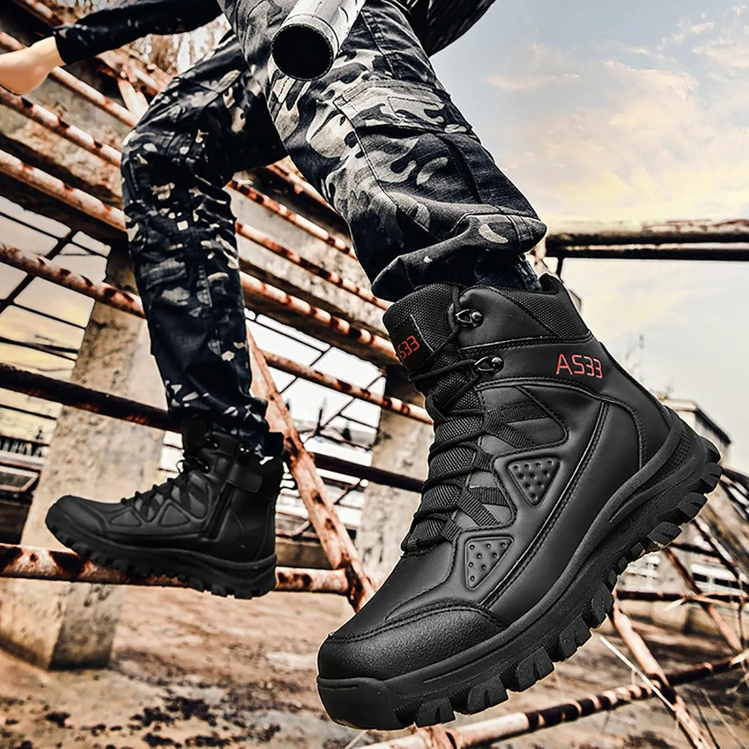 Men's Lace Up Breathable High Top Boots Waterproof Tactical Boots Military Army Outdoor Shoes For Hiking Climbing