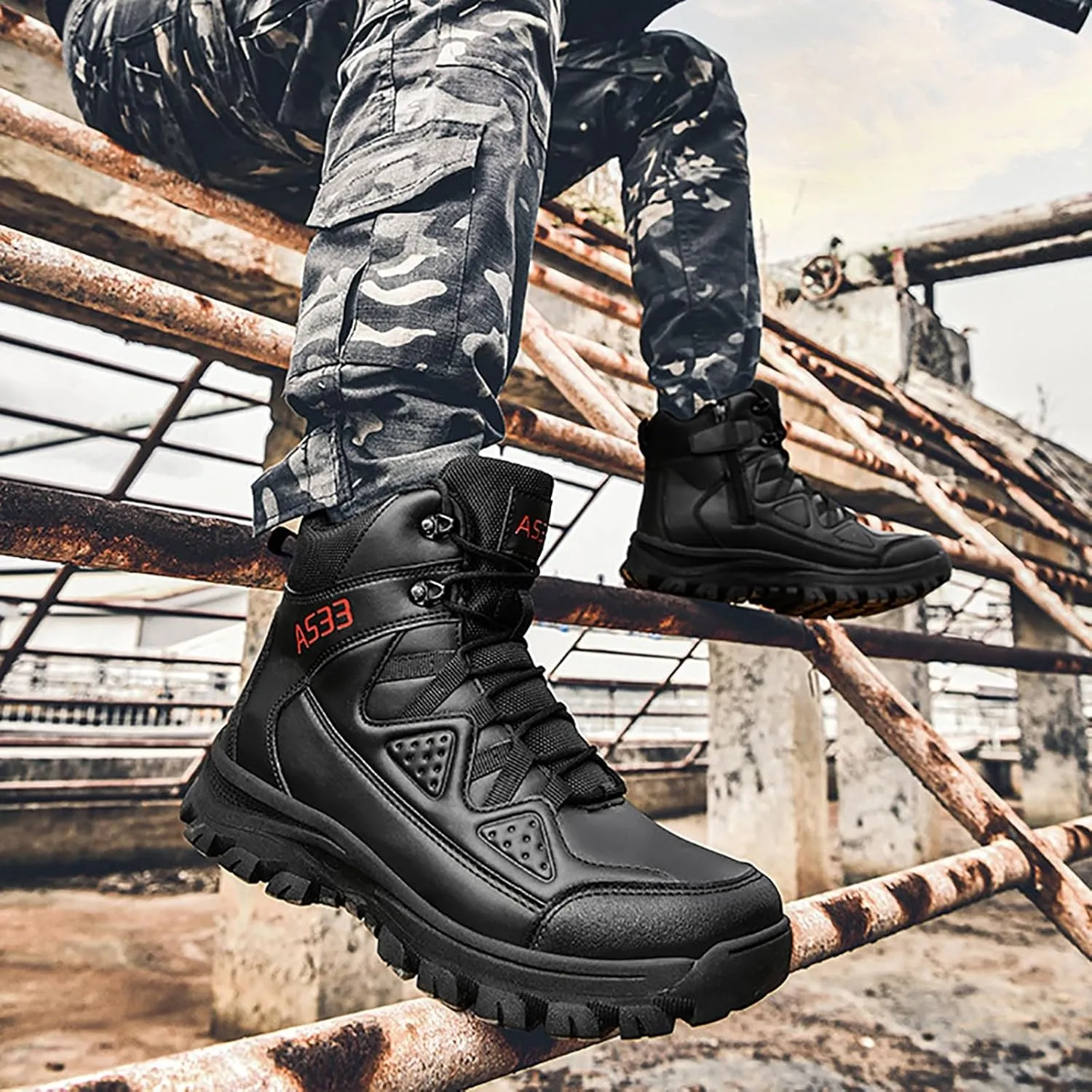 Men's Lace Up Breathable High Top Boots Waterproof Tactical Boots Military Army Outdoor Shoes For Hiking Climbing