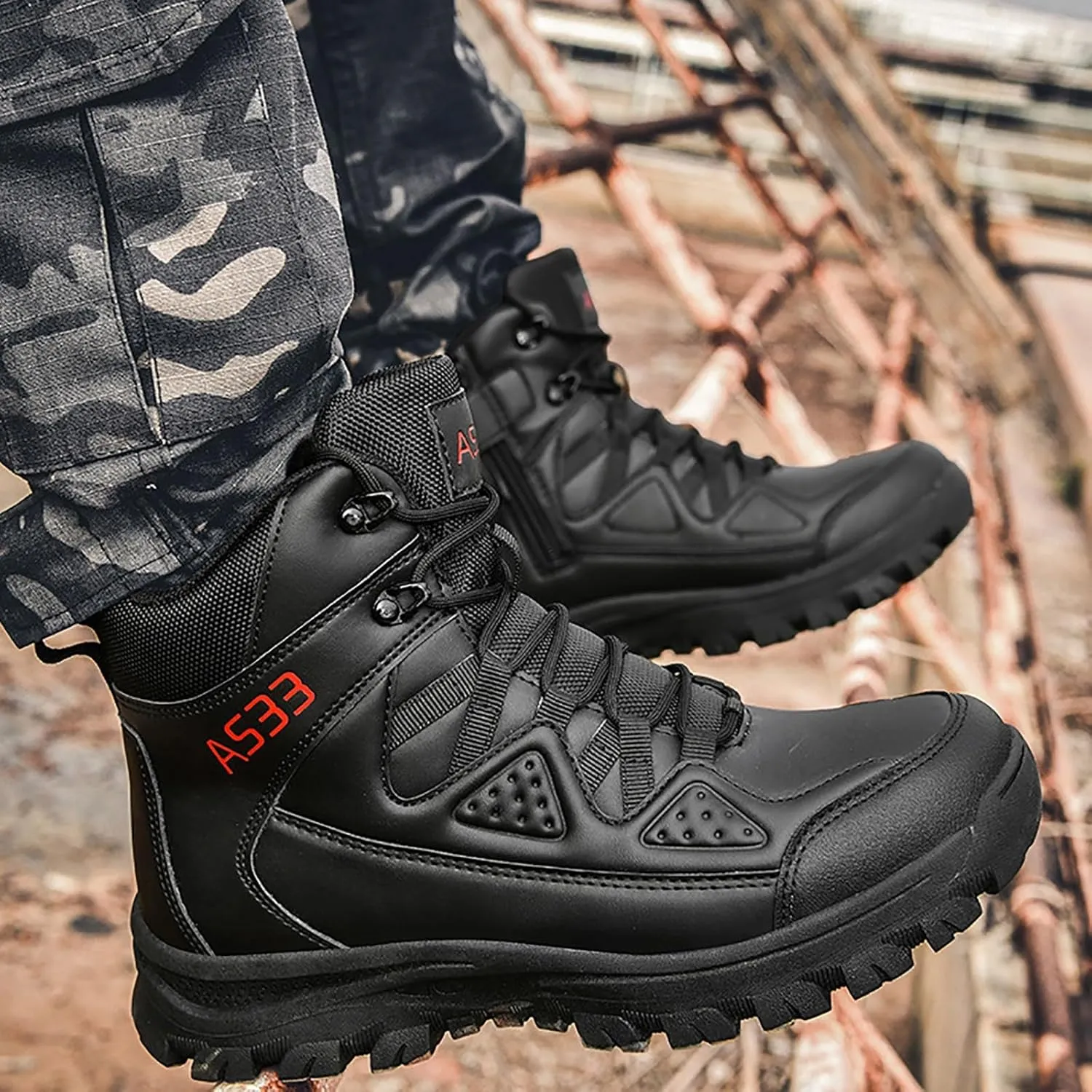 Men's Lace Up Breathable High Top Boots Waterproof Tactical Boots Military Army Outdoor Shoes For Hiking Climbing