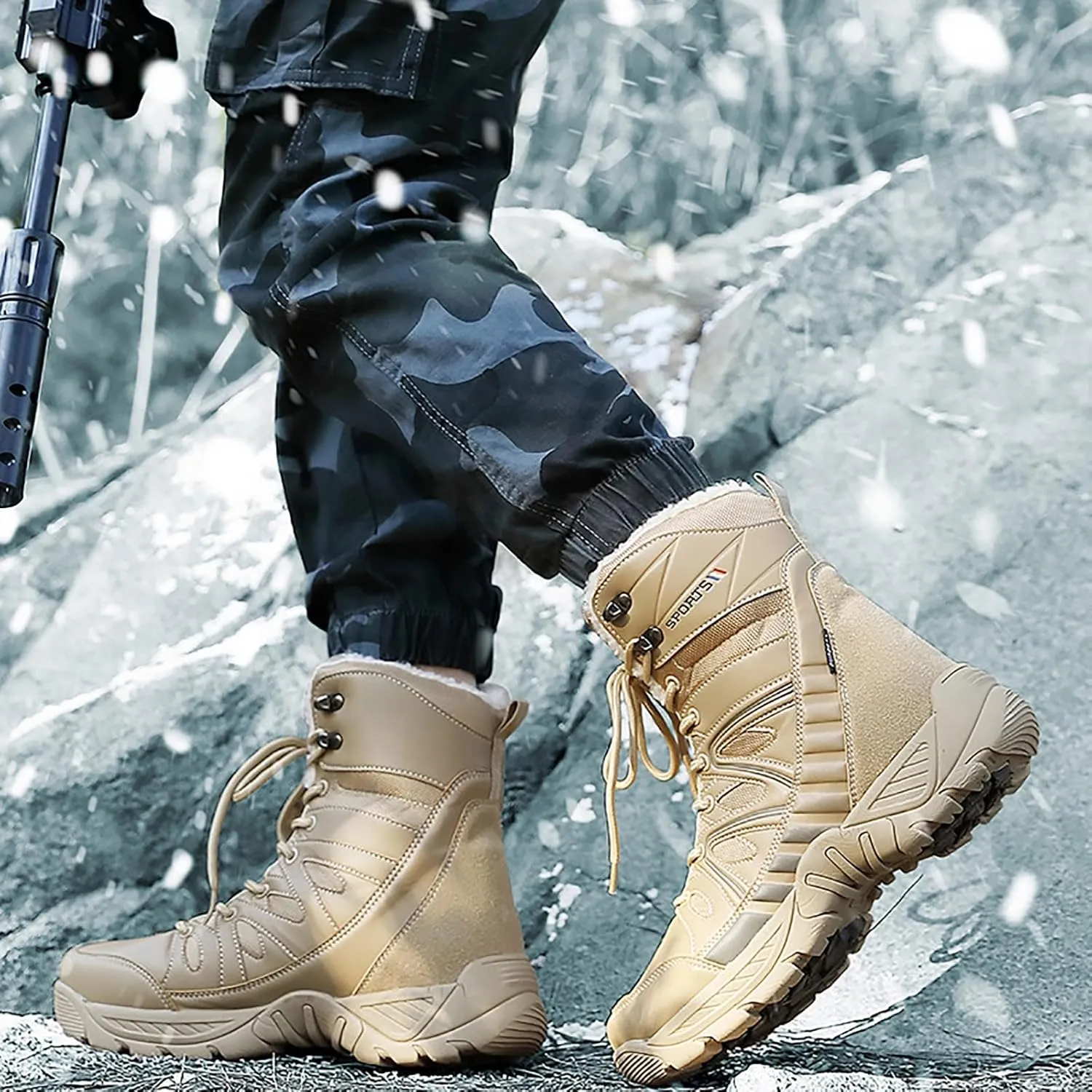 Men's Lace Up Breathable High Top Boots Waterproof Tactical Boots Military Army Outdoor Shoes For Hiking Climbing