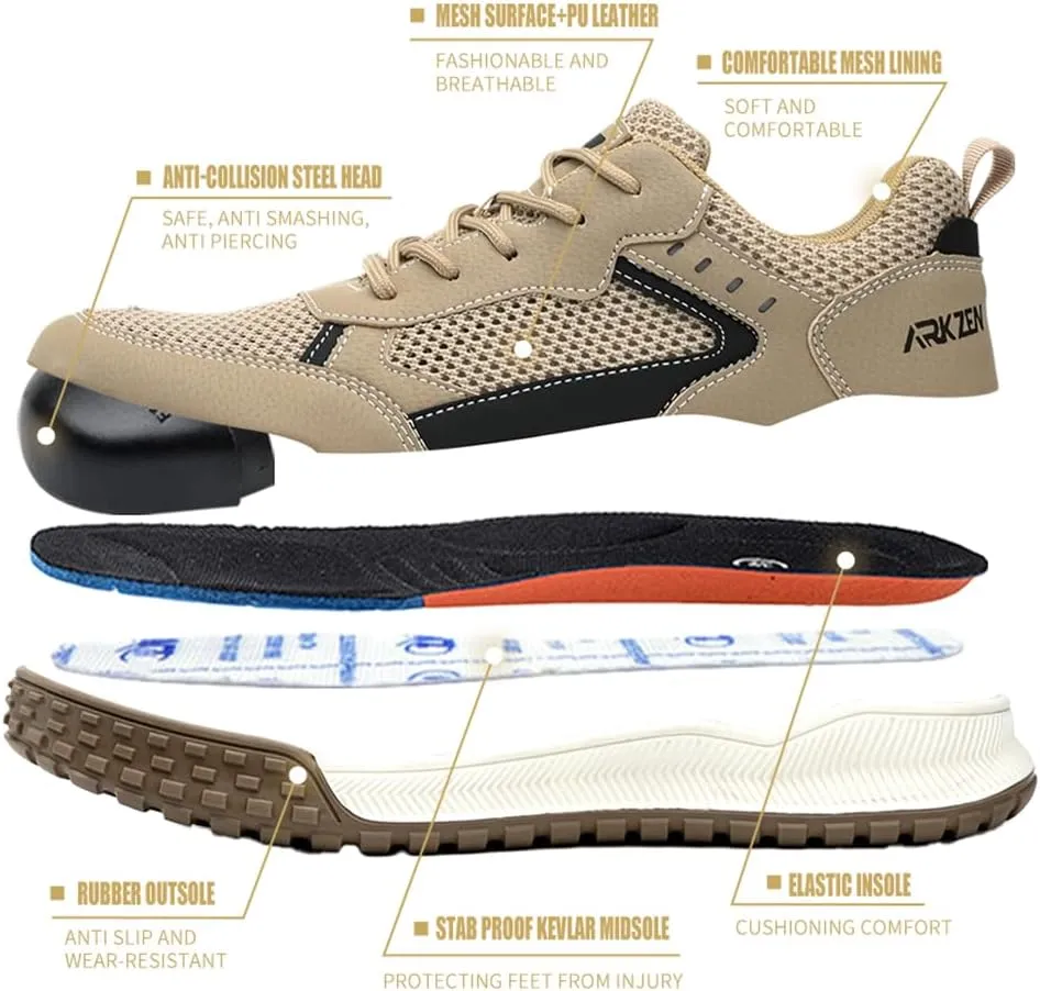 Men's Non-Slip Work Boots for Industrial Construction,Puncture-Proof Safety Shoes Summer Breathable Comfortable wear-Resistant Safety Shoes