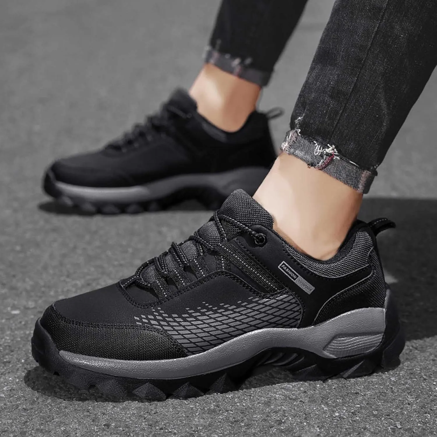 Men's Waterproof Hiking Shoes Lightweight Comfortable Non Slip Breathable Leather Walking Shoes for Outdoor Trekking Climbing Camping with Arch Support Men's Daily Work Shoe
