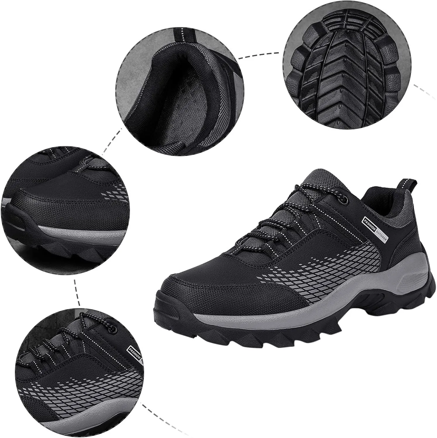 Men's Waterproof Hiking Shoes Lightweight Comfortable Non Slip Breathable Leather Walking Shoes for Outdoor Trekking Climbing Camping with Arch Support Men's Daily Work Shoe