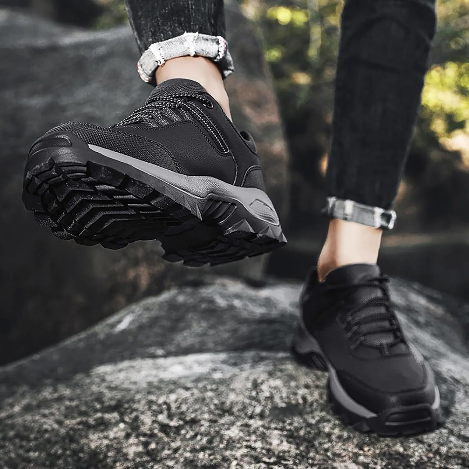 Men's Waterproof Hiking Shoes Lightweight Comfortable Non Slip Breathable Leather Walking Shoes for Outdoor Trekking Climbing Camping with Arch Support Men's Daily Work Shoe