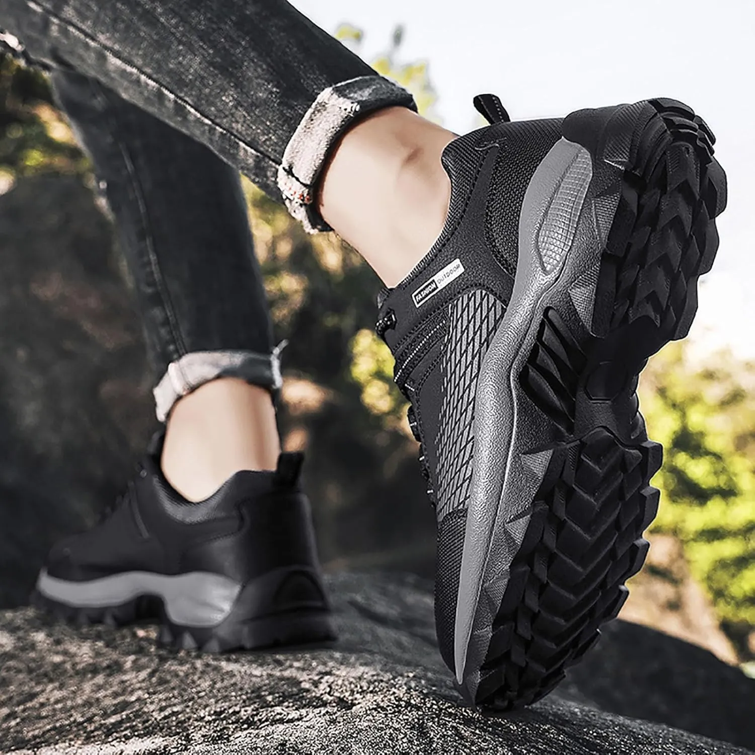 Men's Waterproof Hiking Shoes Lightweight Comfortable Non Slip Breathable Leather Walking Shoes for Outdoor Trekking Climbing Camping with Arch Support Men's Daily Work Shoe