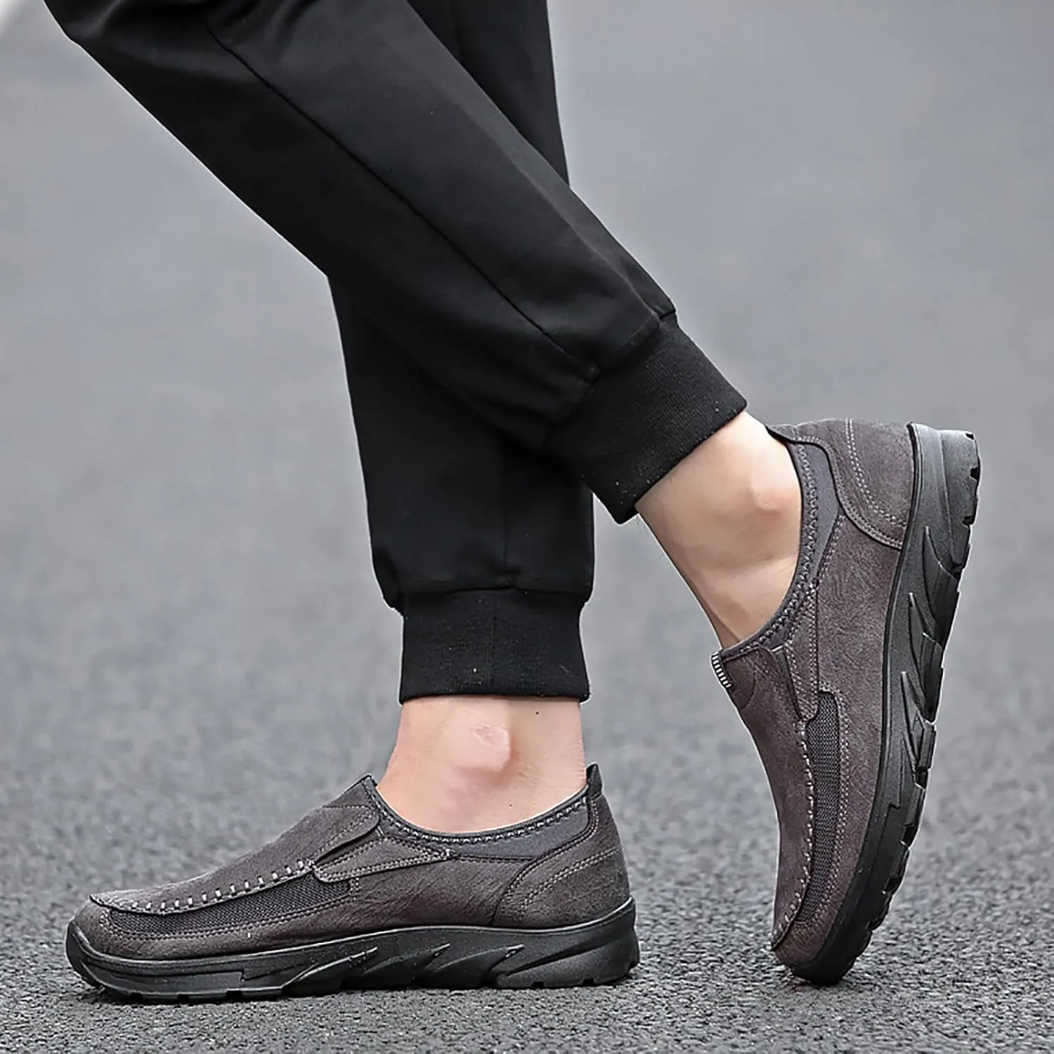 Men's Waterproof Hiking Shoes Slip On Leather Non Slip Outdoor Walking Climbing Casual Loafers Comfortable Work Business Shoes for Men All Day Workout Long Standing