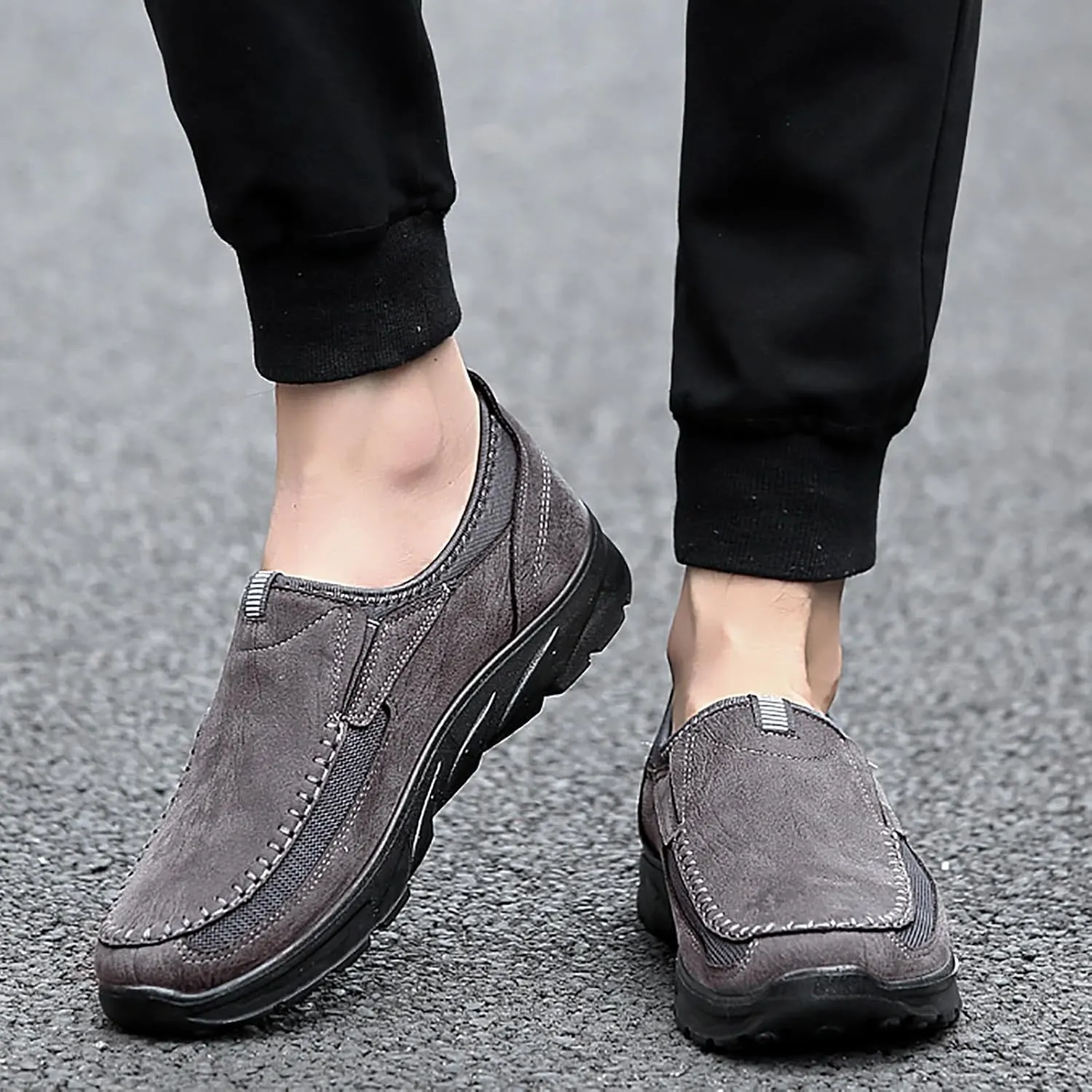 Men's Waterproof Hiking Shoes Slip On Leather Non Slip Outdoor Walking Climbing Casual Loafers Comfortable Work Business Shoes for Men All Day Workout Long Standing
