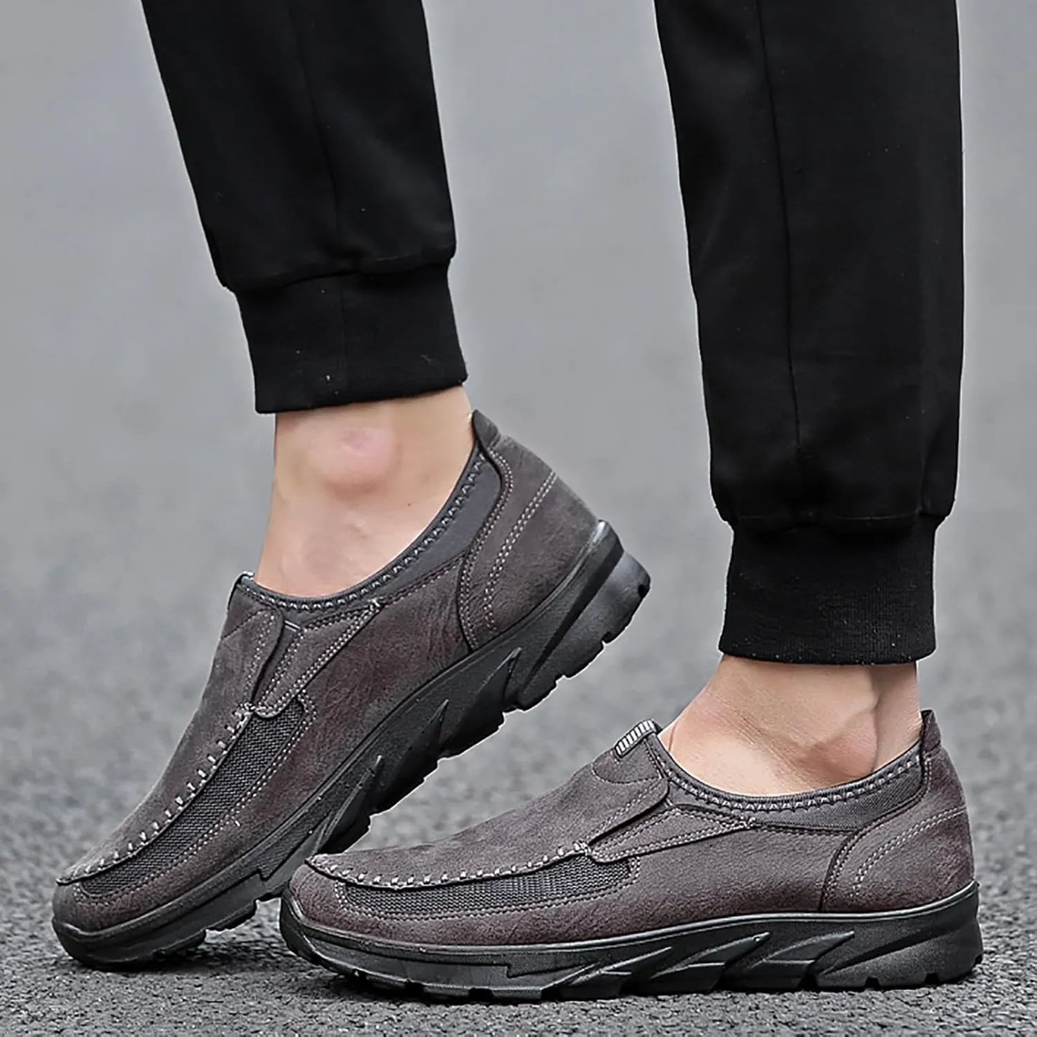 Men's Waterproof Hiking Shoes Slip On Leather Non Slip Outdoor Walking Climbing Casual Loafers Comfortable Work Business Shoes for Men All Day Workout Long Standing