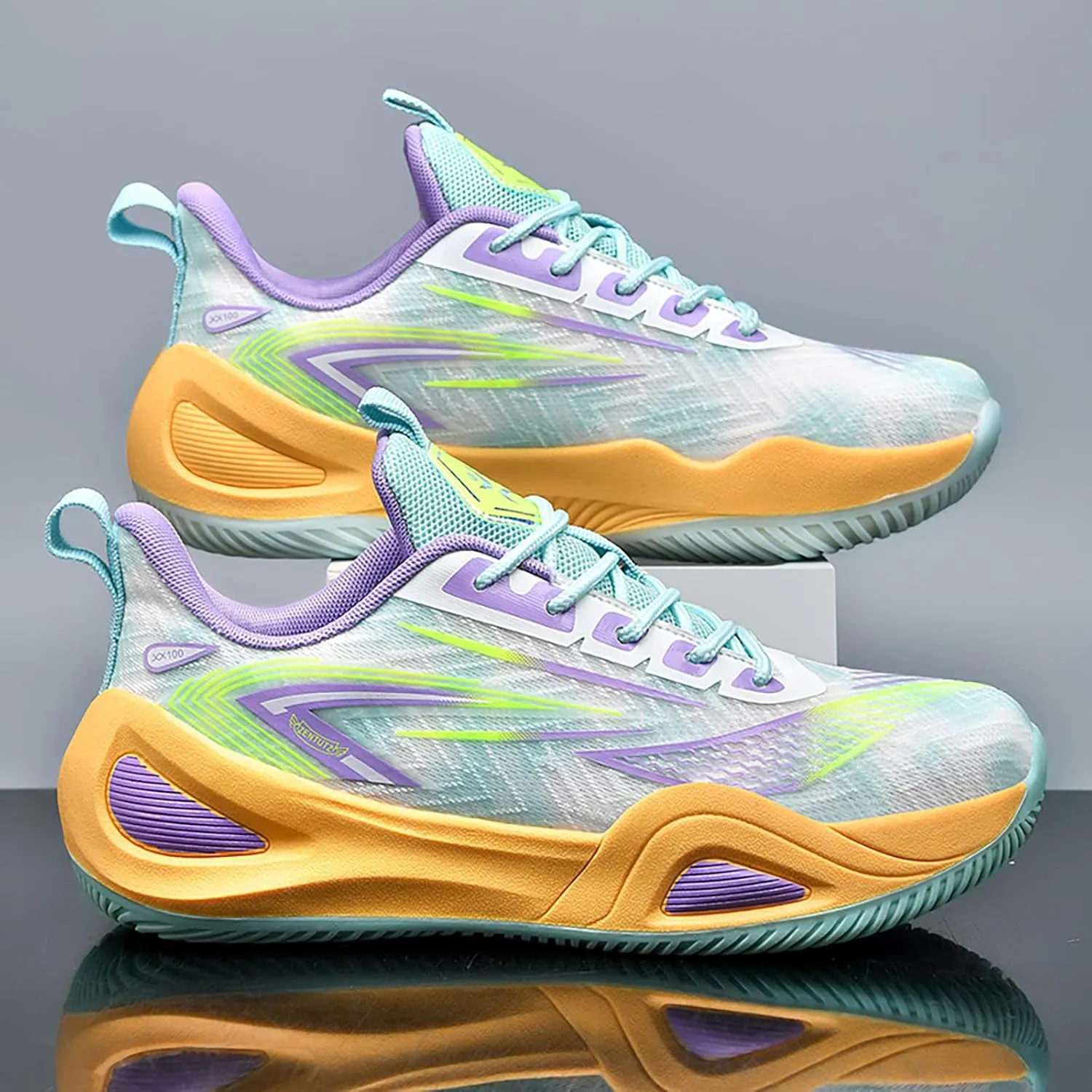 Men's Women's High-Top Basketball Shoes - Breathable Mesh with Cushioned Midsole & Non-Slip Rubber Outsole, Vibrant Split-Color Design Sport Shoes, Indoor/Outdoor Court Sneakers