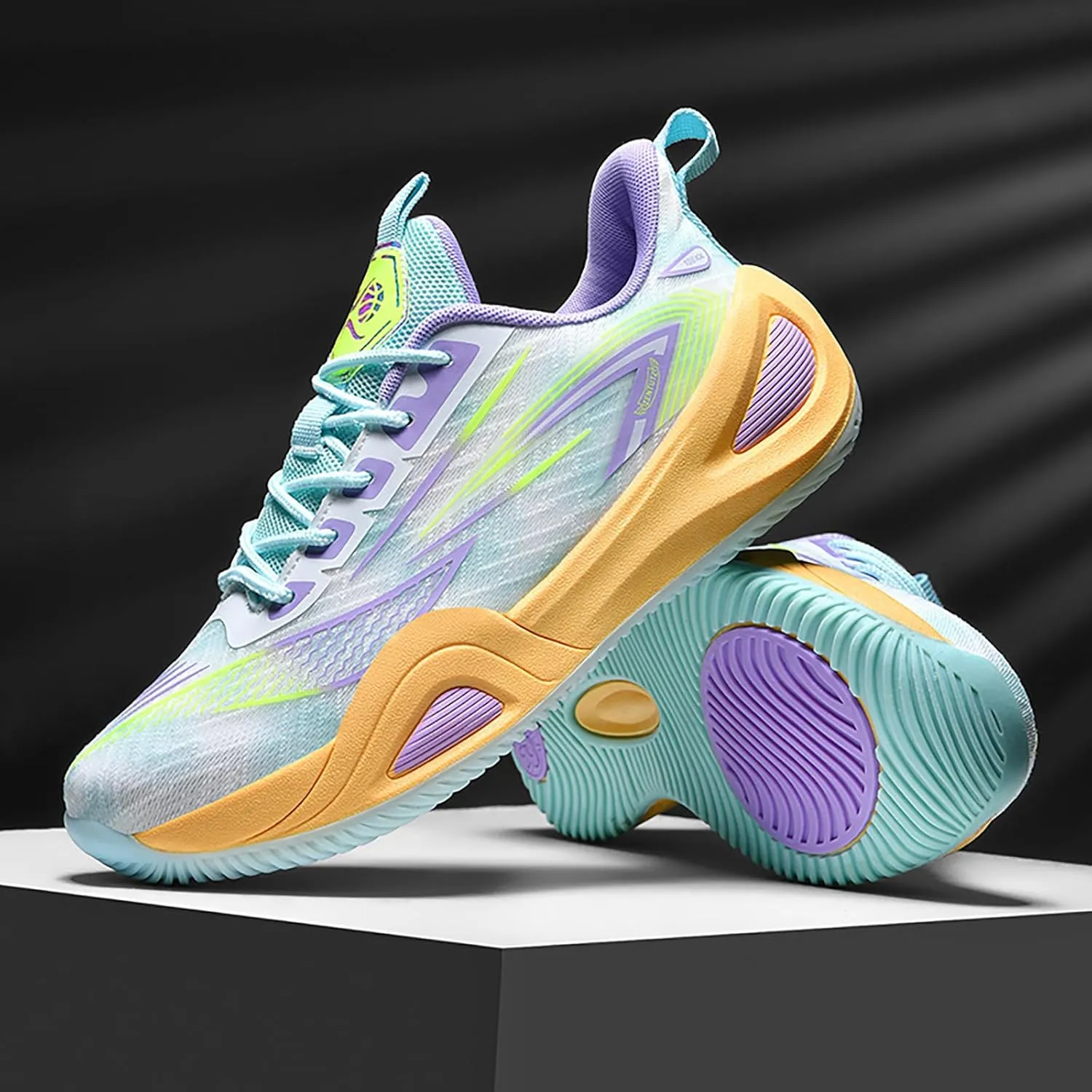 Men's Women's High-Top Basketball Shoes - Breathable Mesh with Cushioned Midsole & Non-Slip Rubber Outsole, Vibrant Split-Color Design Sport Shoes, Indoor/Outdoor Court Sneakers