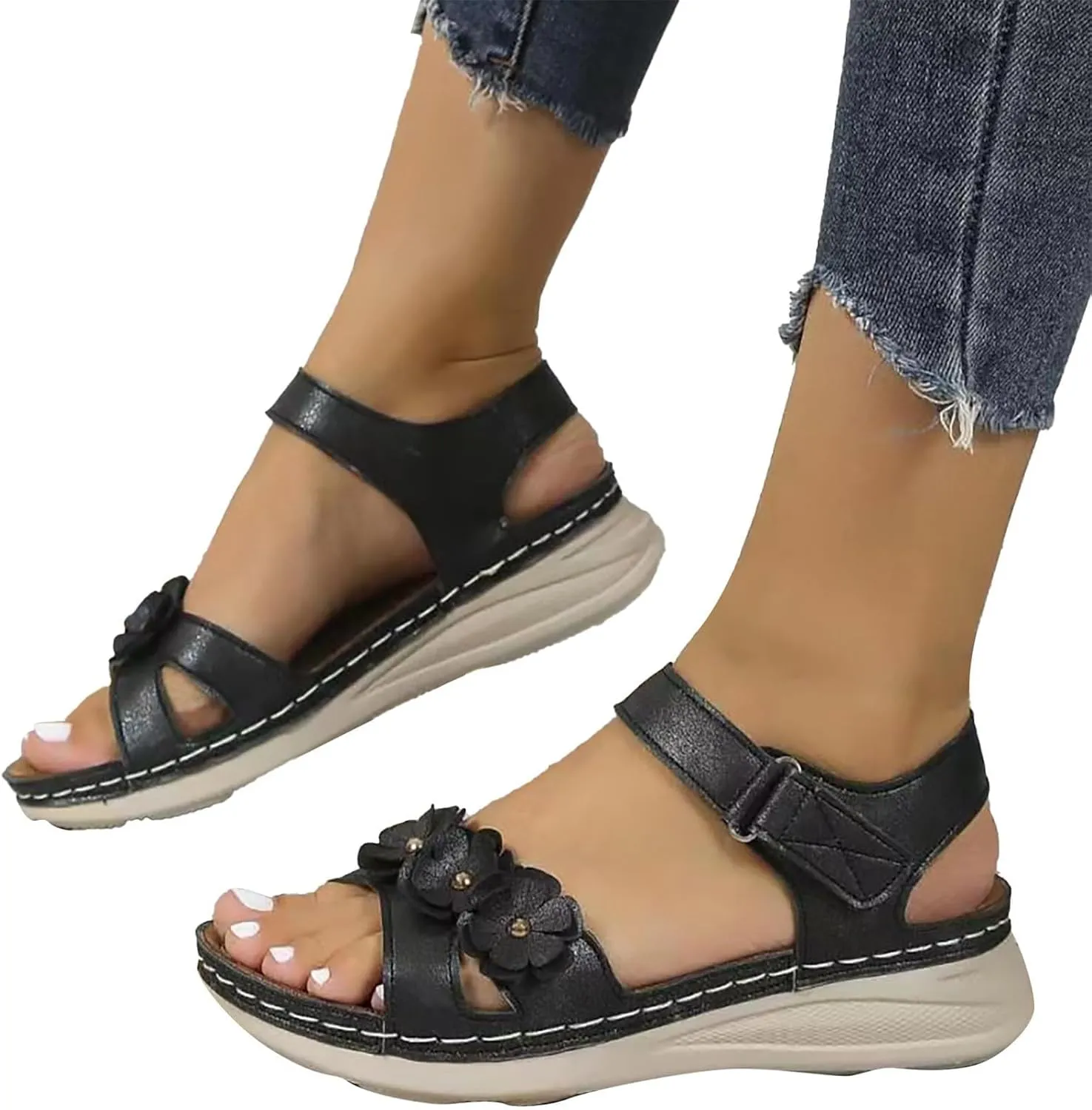 Orthopedic Sandals for Women Summer Flower Platform Shoes Open Toe Hollow Sandals Comfortable Walking Outdoor Shoes