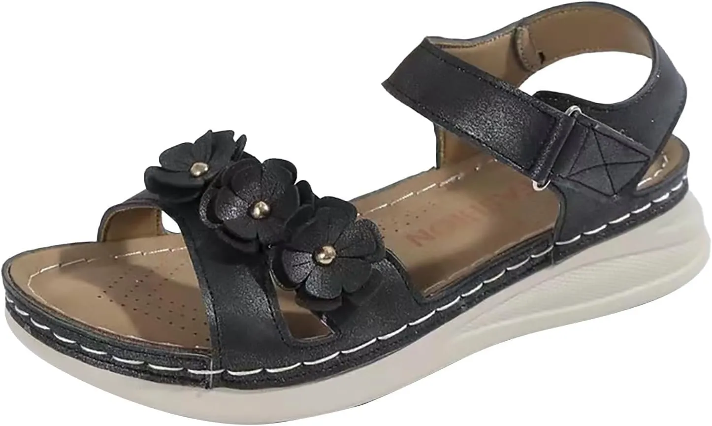 Orthopedic Sandals for Women Summer Flower Platform Shoes Open Toe Hollow Sandals Comfortable Walking Outdoor Shoes