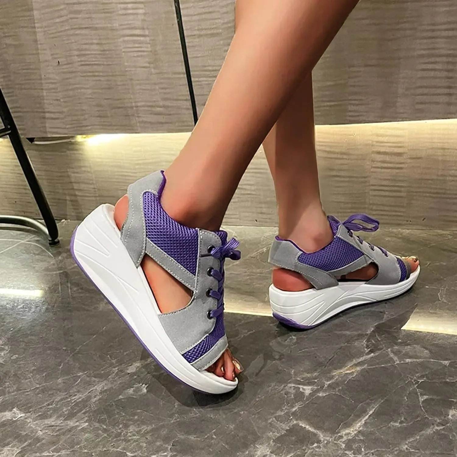 Orthopedic Sandals for Women Tennis Cutout Sport Platform Shoes Lace Up Muffin Sneaker Casual Beach Outdoor Walk Shoes