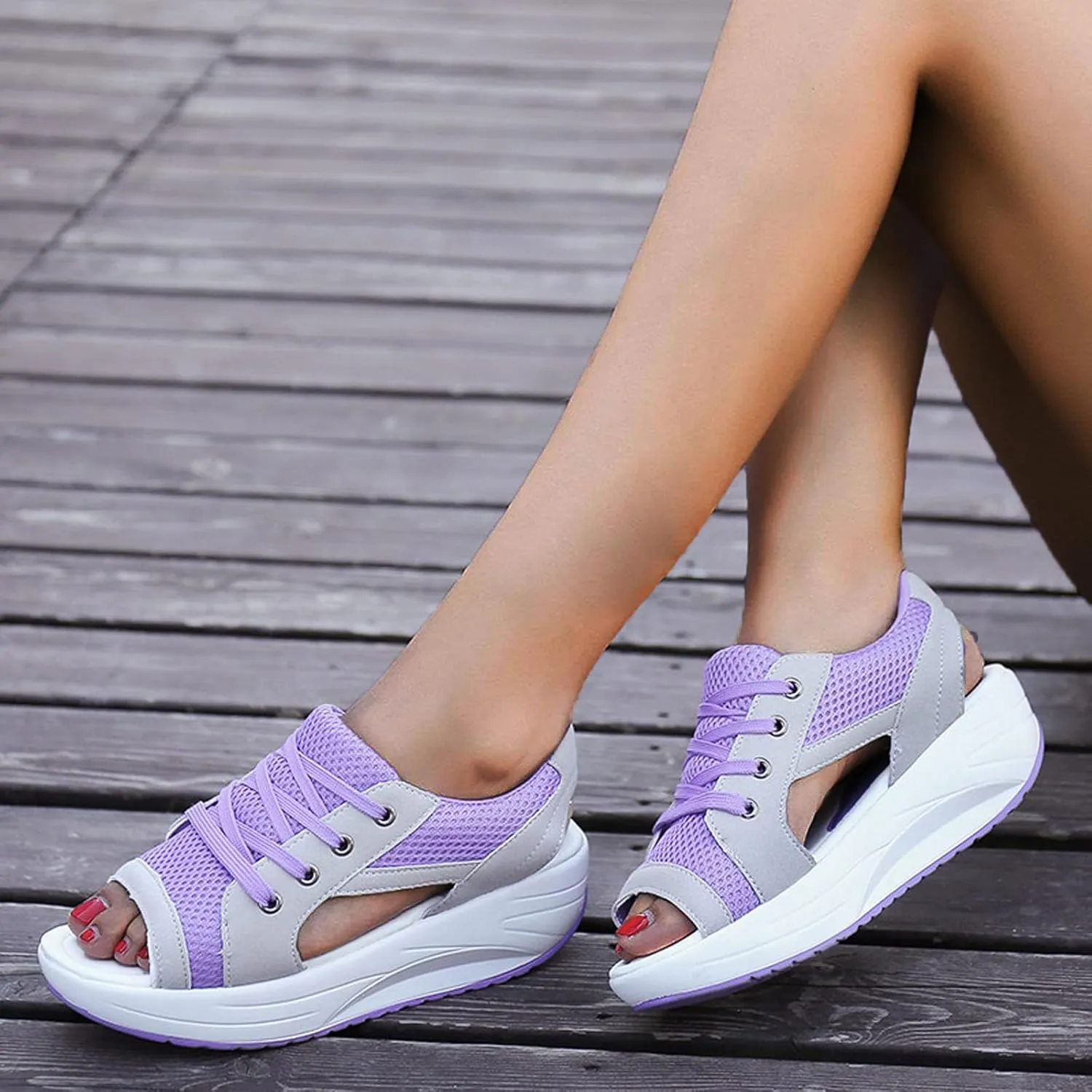 Orthopedic Sandals for Women Tennis Cutout Sport Platform Shoes Lace Up Muffin Sneaker Casual Beach Outdoor Walk Shoes