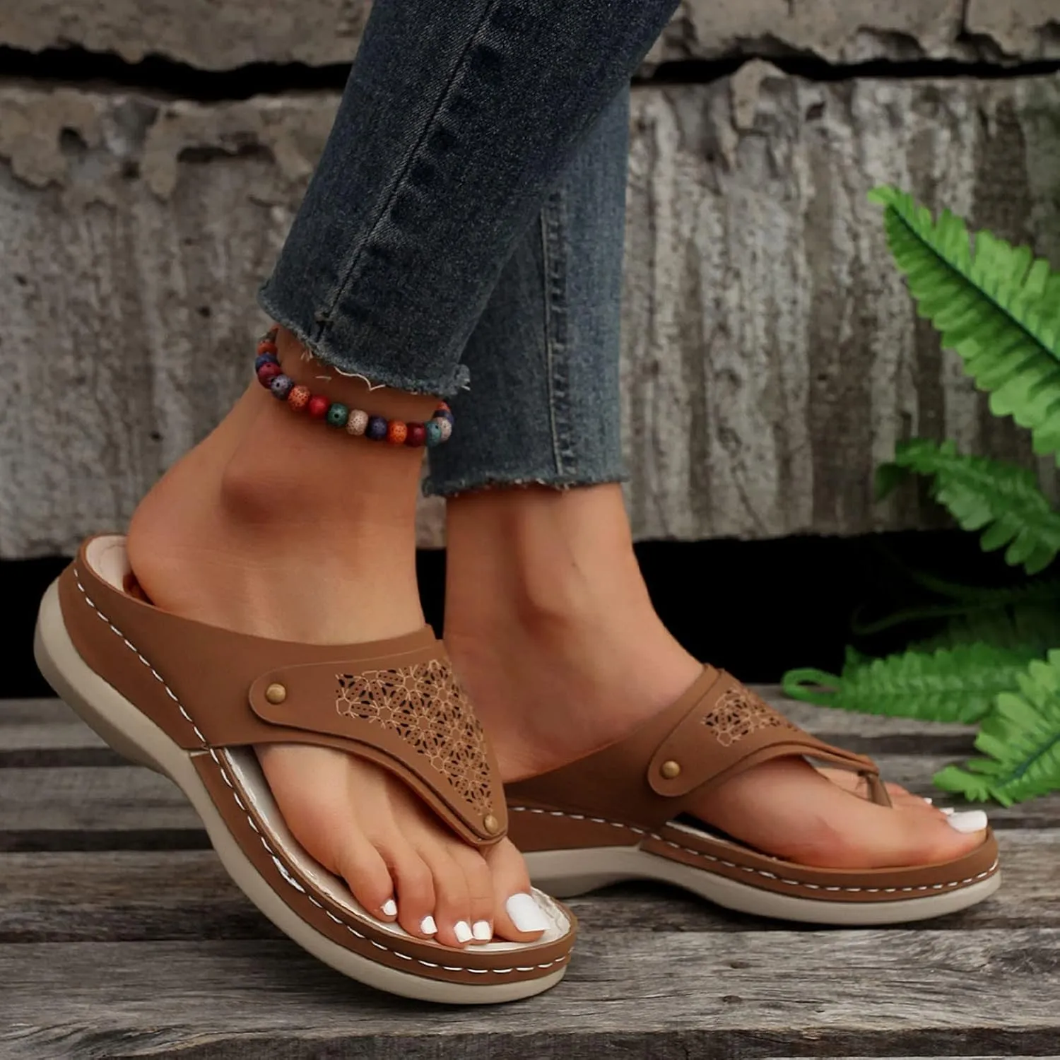 Orthopedic Sandals for Women Wide Width Comfortable Recovery Footwear Orthotic Arch Support Thick Cushion Platform Non Slip Sole Beach Fashion